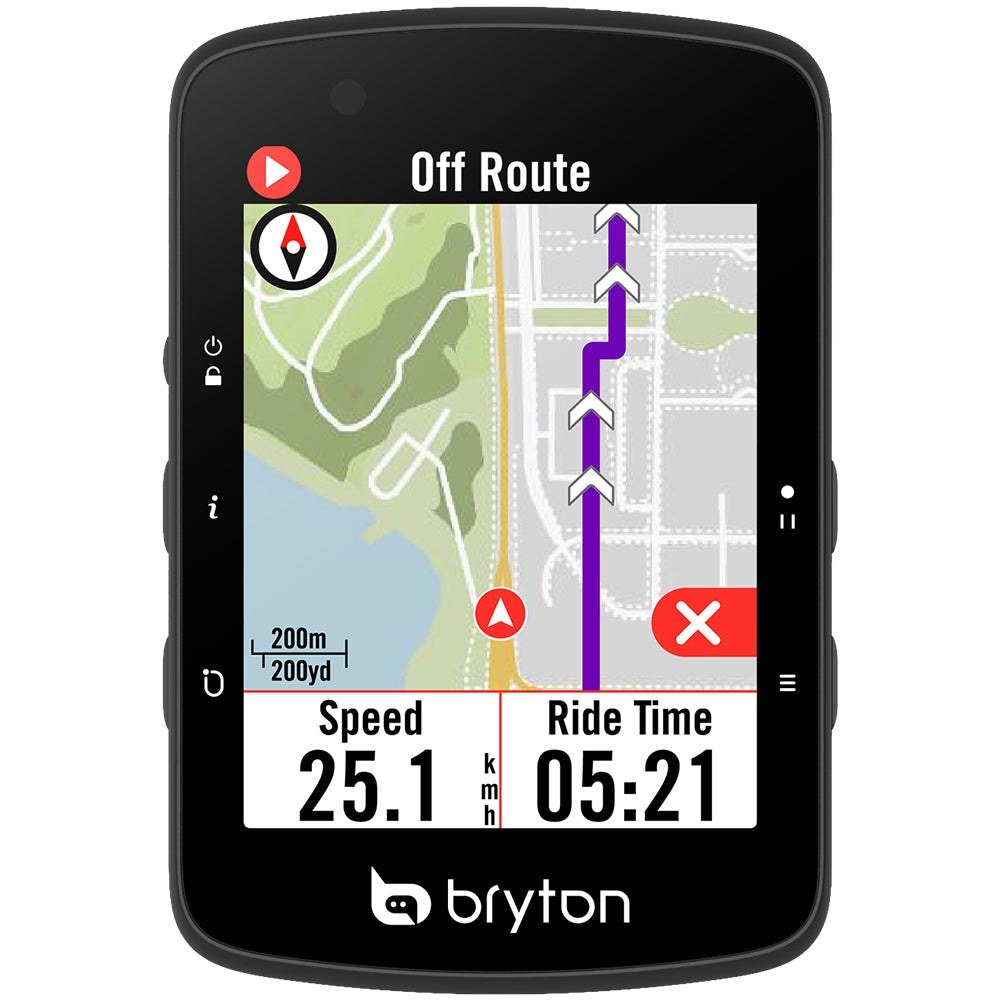 Bryton Rider 650 GPS bike computer showing a navigation screen