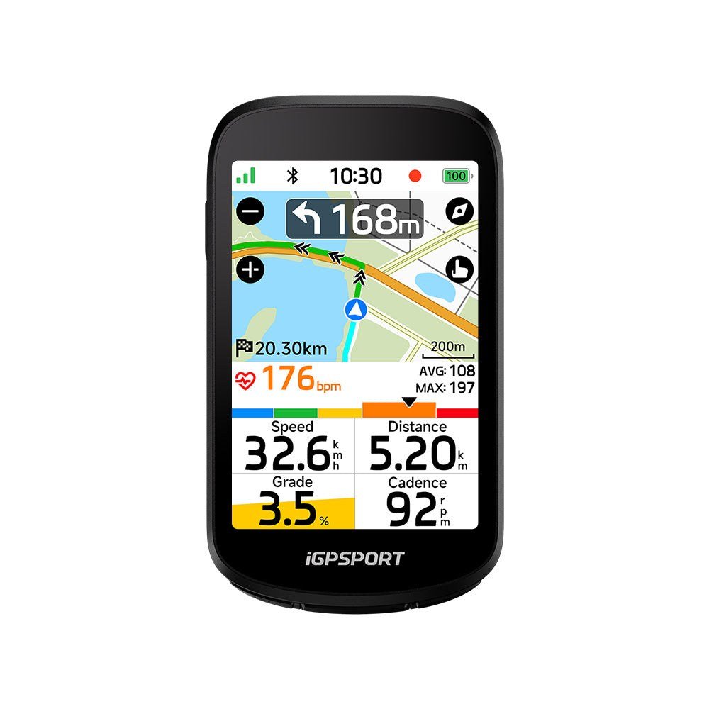 iGPSPORT BSC500 GPS bike computer showing a map screen
