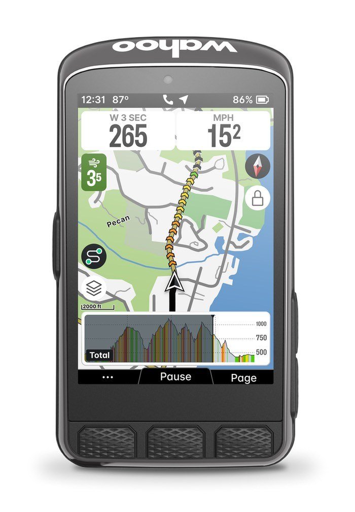 Wahoo ELEMNT ACE GPS bike computer showing a map